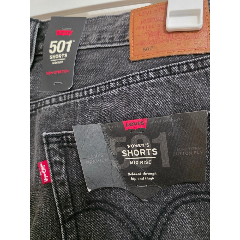Levis Premium 501 Mid Rise Shorts Womens 28 Black Distressed Denim NEW - Picture 7 of 7